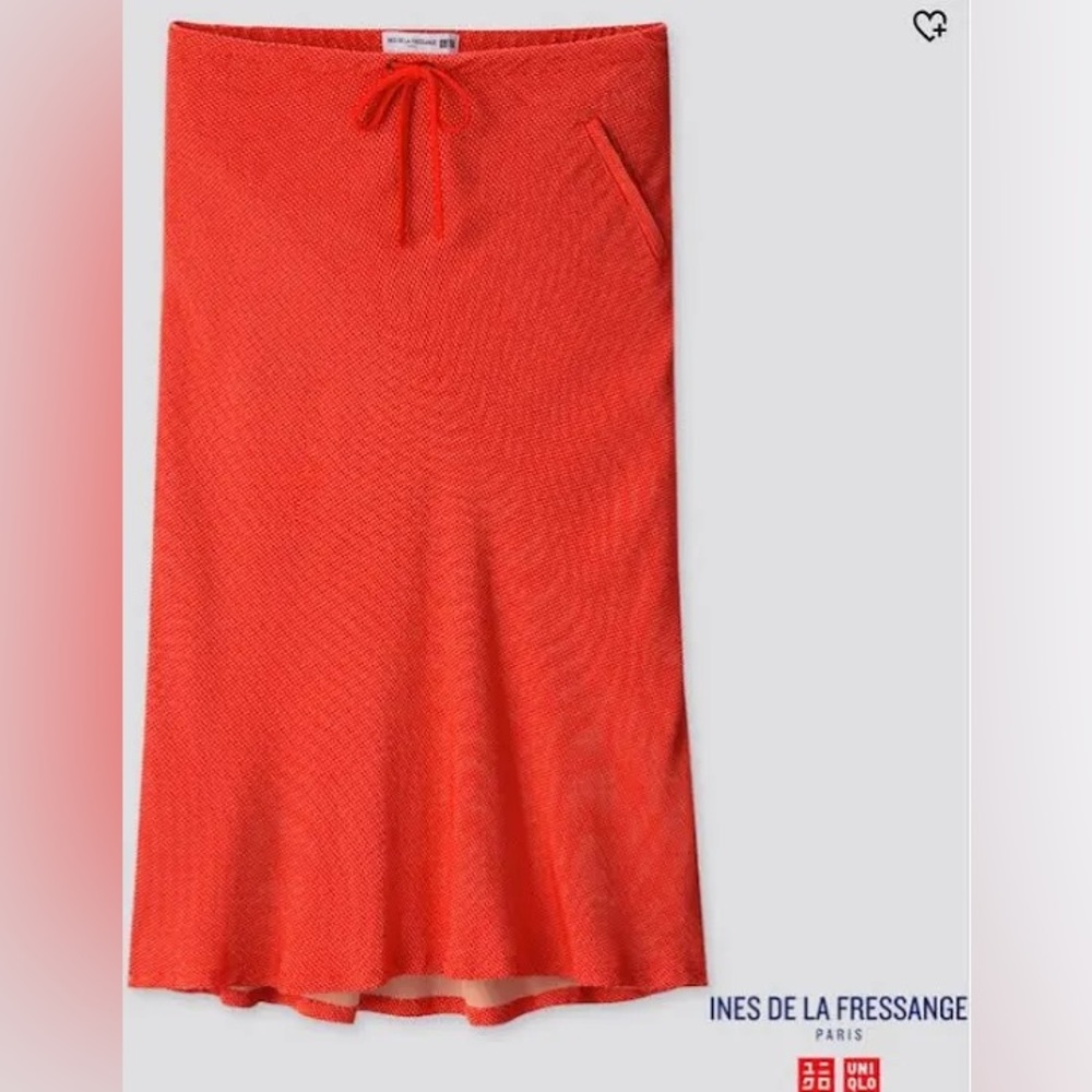 uniqlo ines de fressange red/orange midi skirt size m